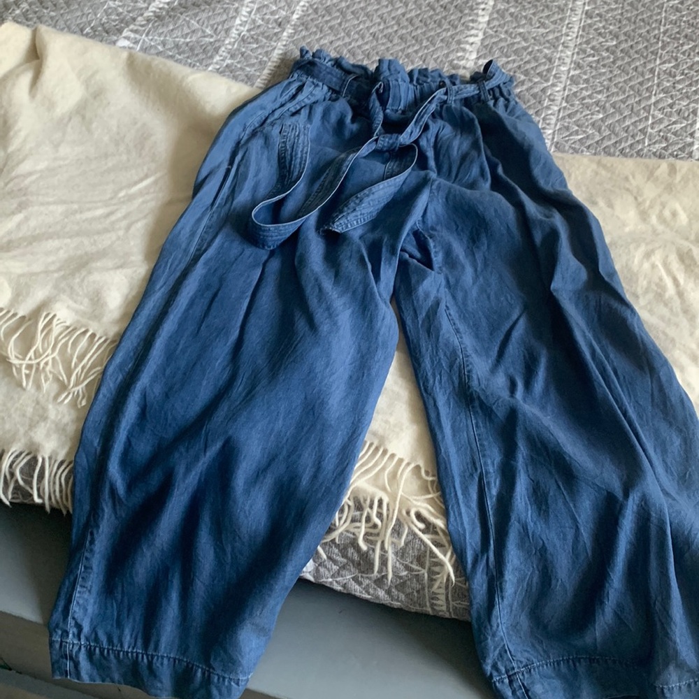 Denim look alike cotton tie pants